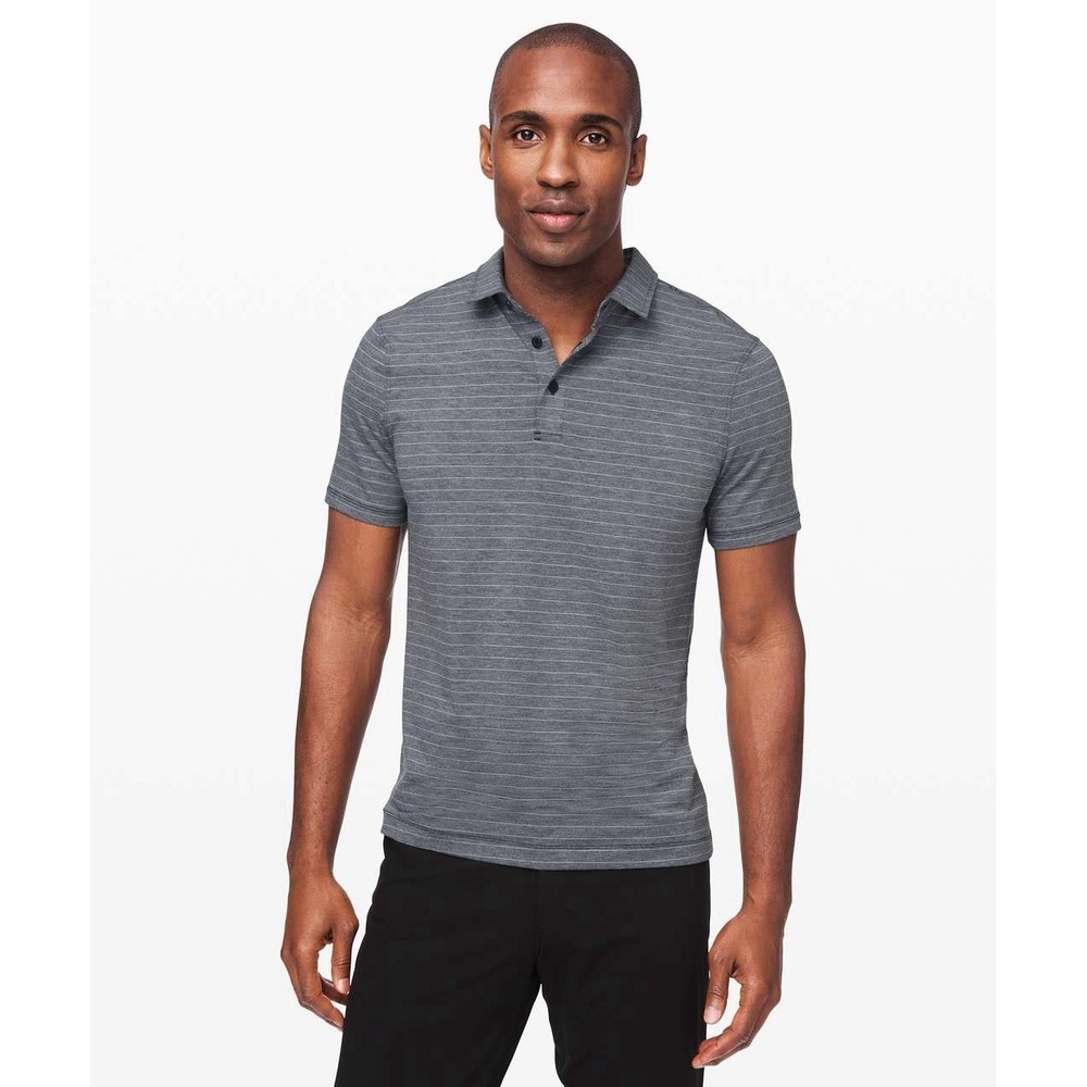 Lululemon Evolution Polo Deft Stripe Heathered Light Gray Chest 42.5"
